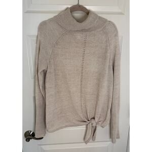 Lauren Conrad Beige Tie Hem Turtleneck Sweater Women’s L Knit Pullover Cozy Fall